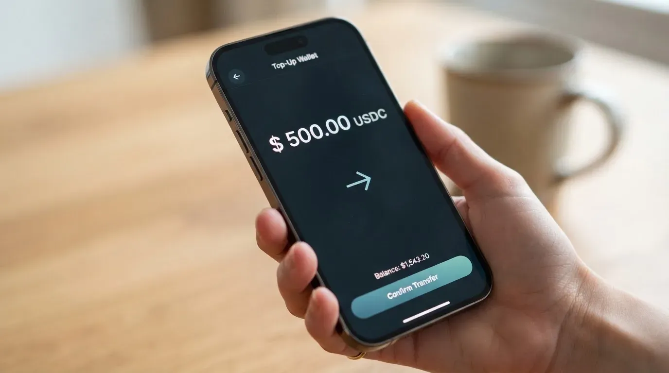 A phone showing a stablecoin transfer screen