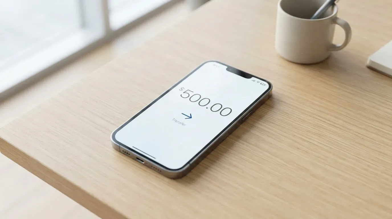 A phone showing a stablecoin transfer screen