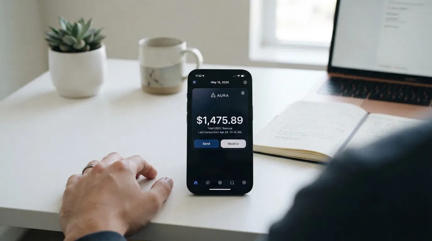 A phone showing a stablecoin transfer screen