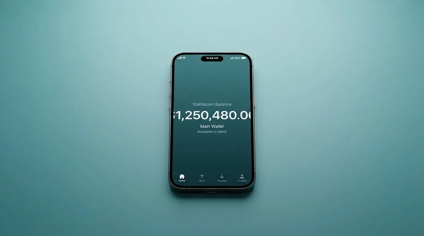 A phone showing a stablecoin transfer screen