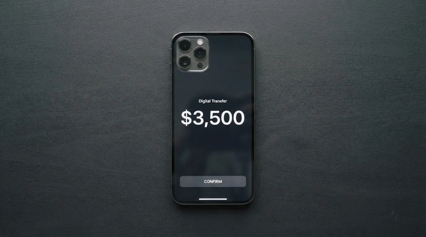 A phone showing a stablecoin transfer screen