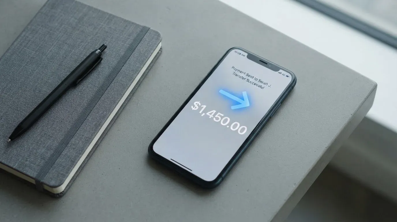 A phone showing a stablecoin transfer screen