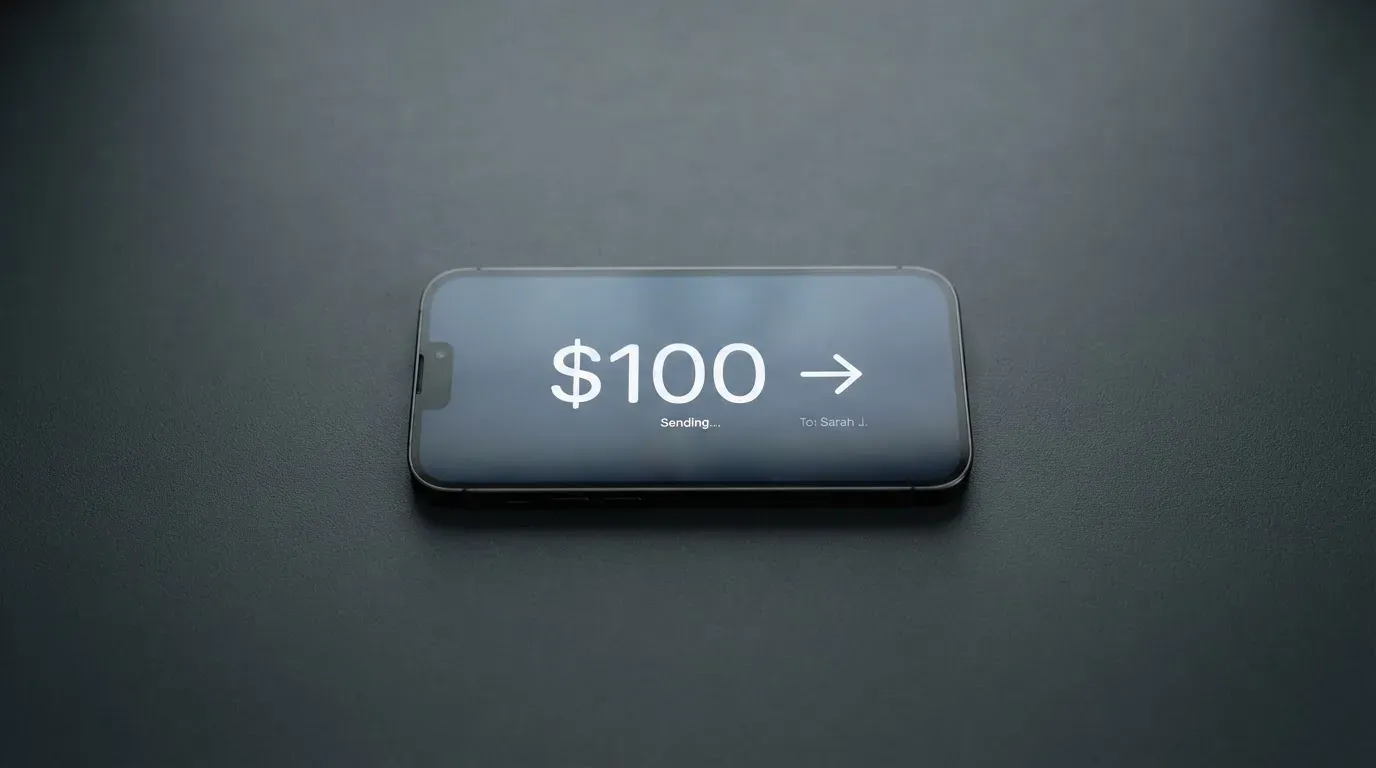 A phone showing a stablecoin transfer screen