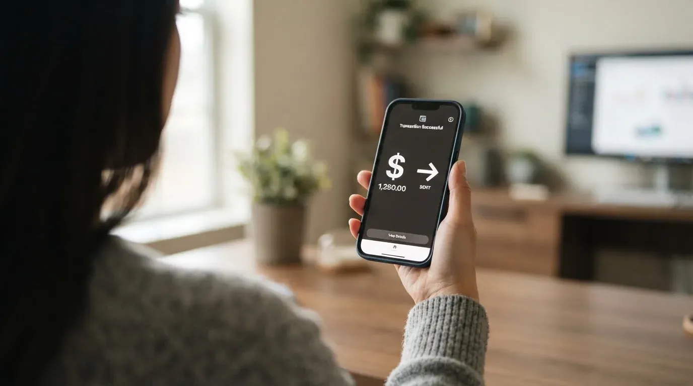 A phone showing a stablecoin transfer screen