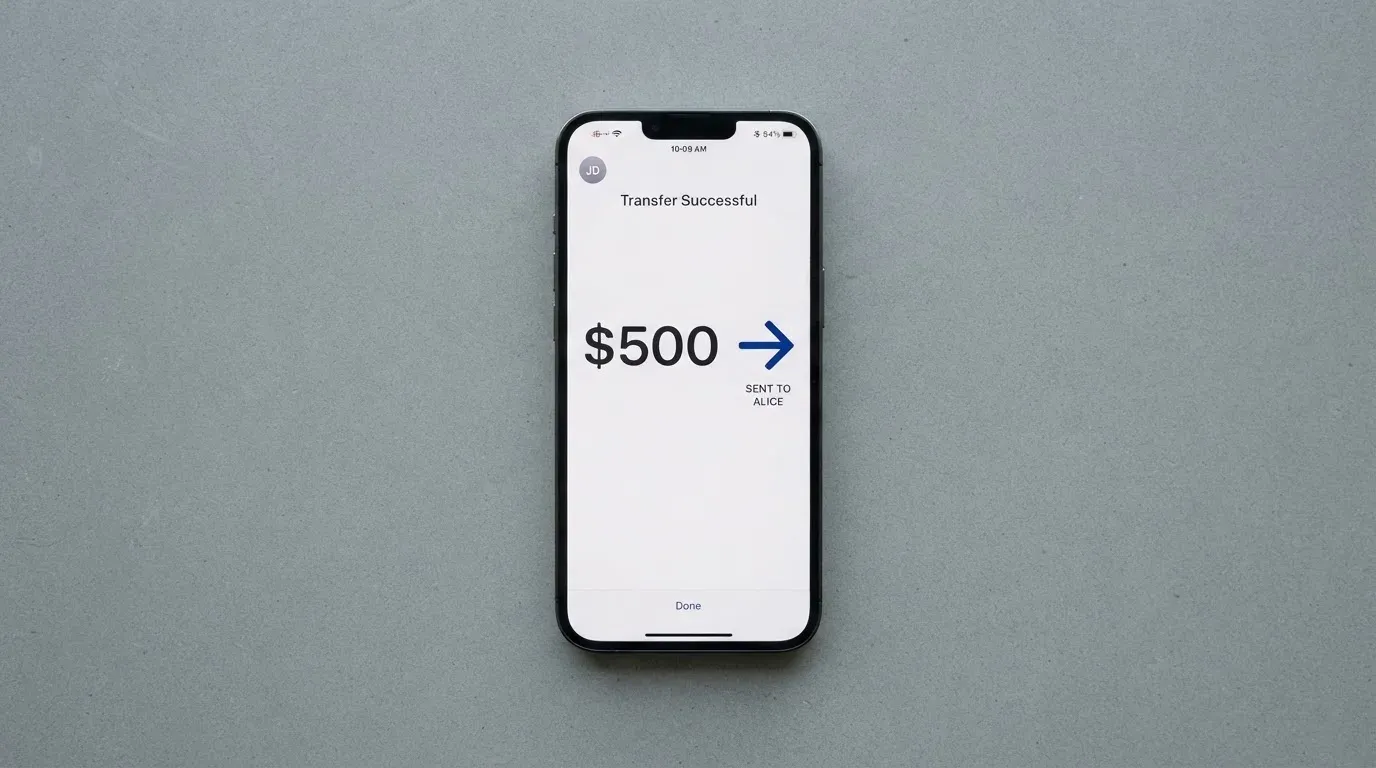 A phone showing a stablecoin transfer screen