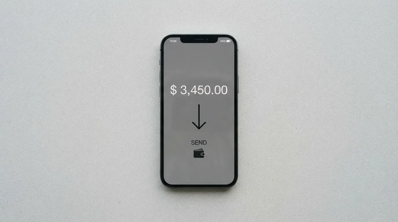 A phone showing a stablecoin transfer screen
