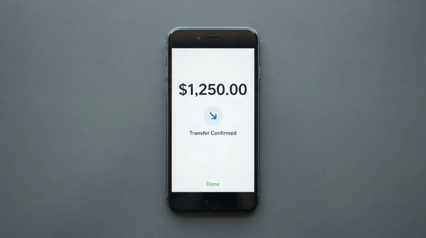 A phone showing a stablecoin transfer screen