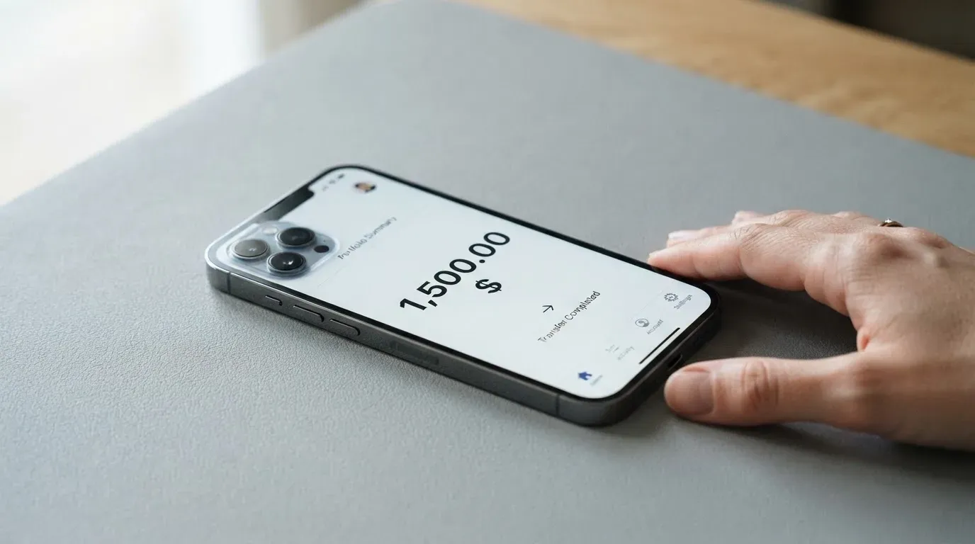 A phone showing a stablecoin transfer screen