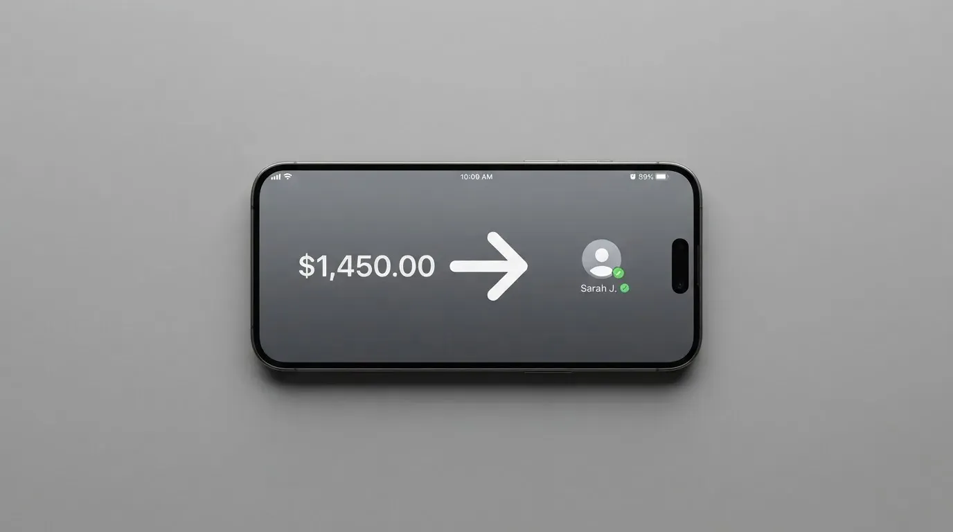 A phone showing a stablecoin transfer screen