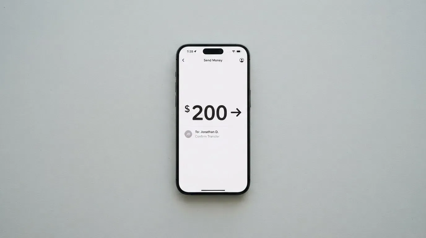 A phone showing a stablecoin transfer screen