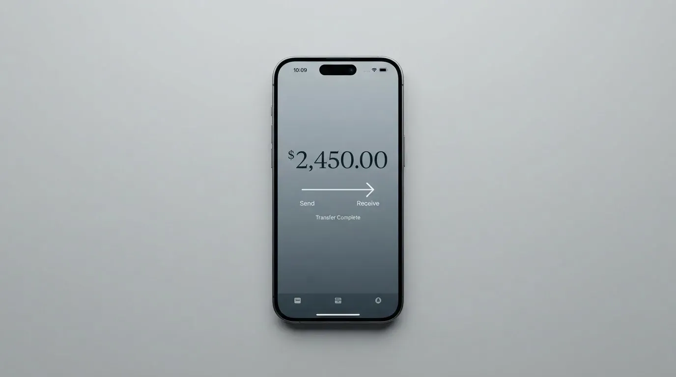 A phone showing a stablecoin transfer screen