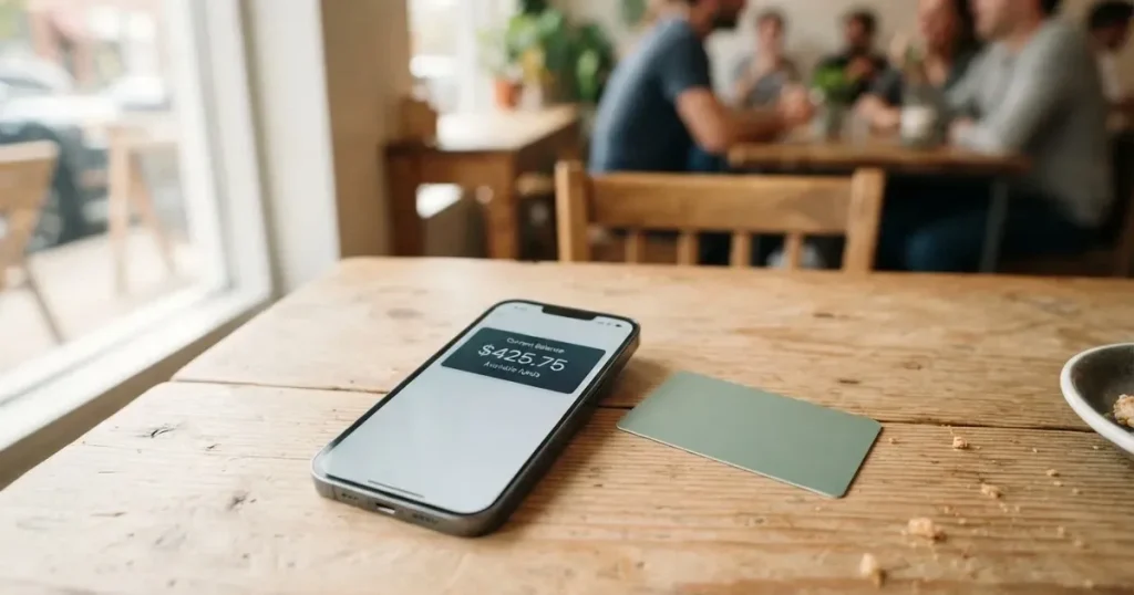 A payment card next to a phone with a crypto wallet app open