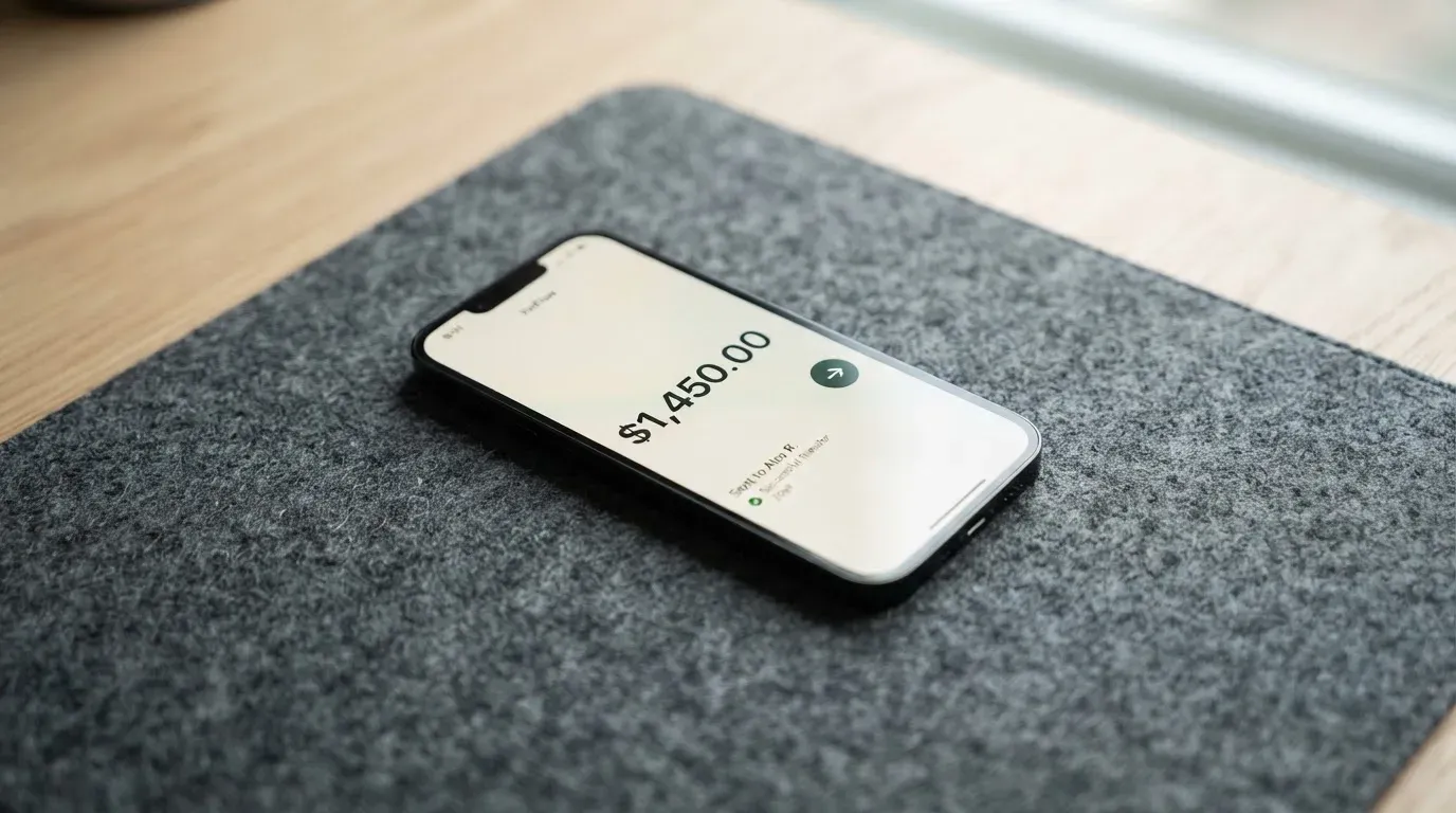 A phone showing a stablecoin transfer screen