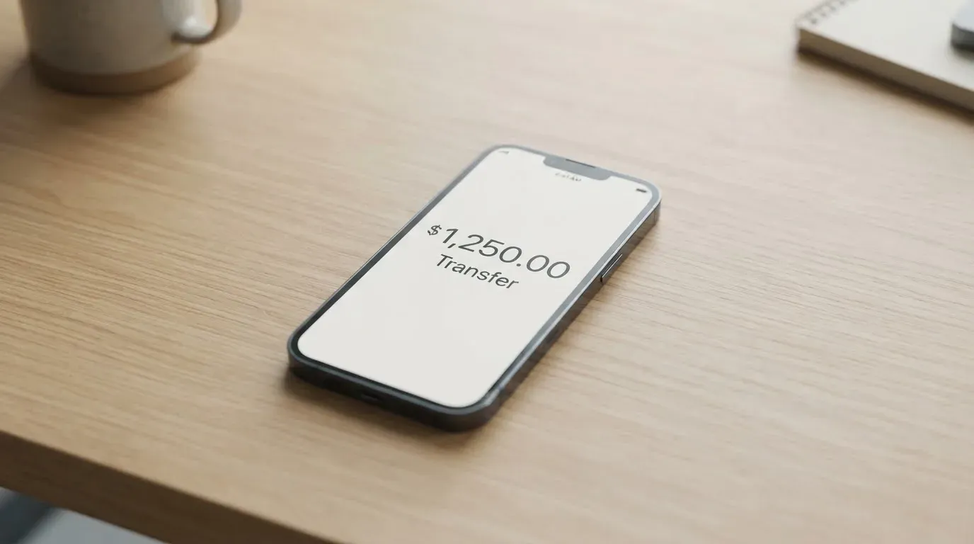 A phone showing a stablecoin transfer screen