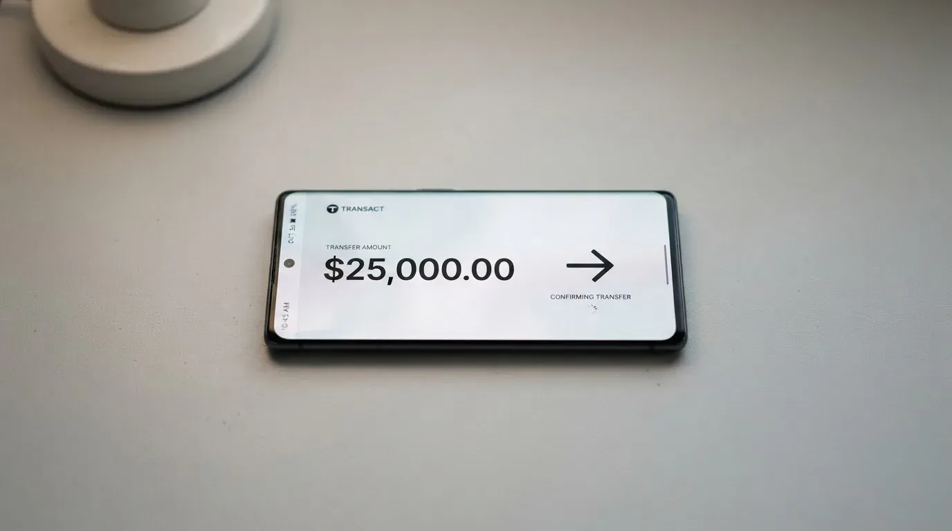 A phone showing a stablecoin transfer screen