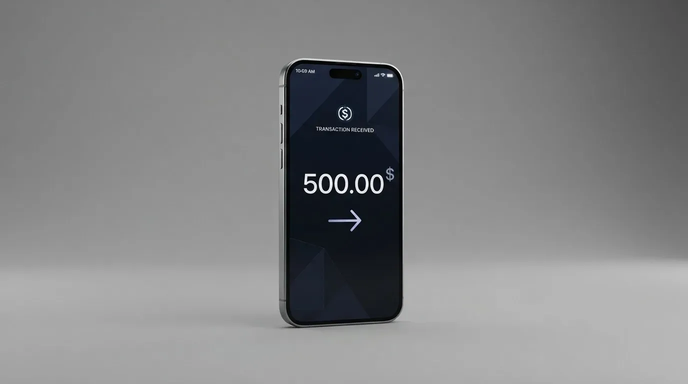 A phone showing a stablecoin transfer screen