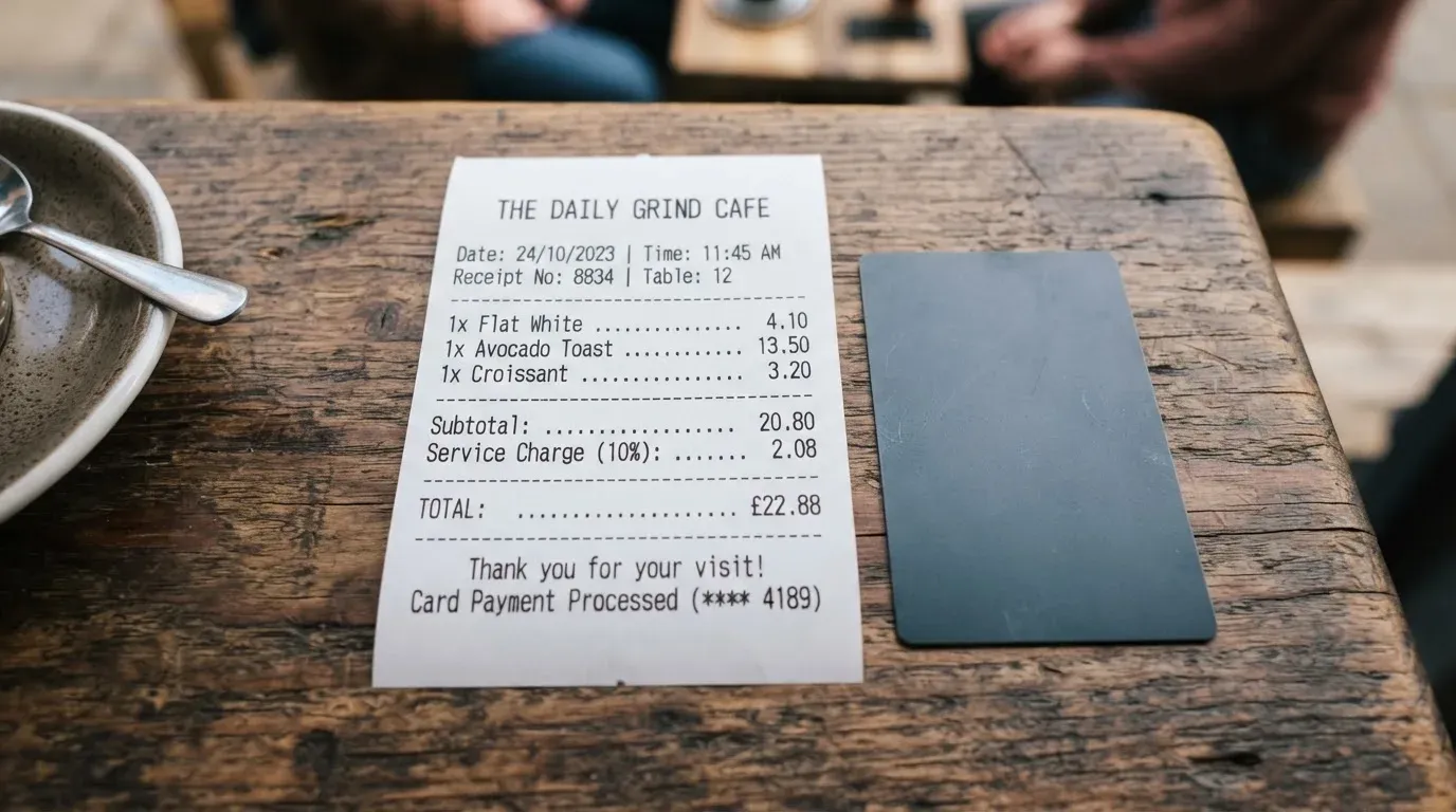A receipt and a card on a café table