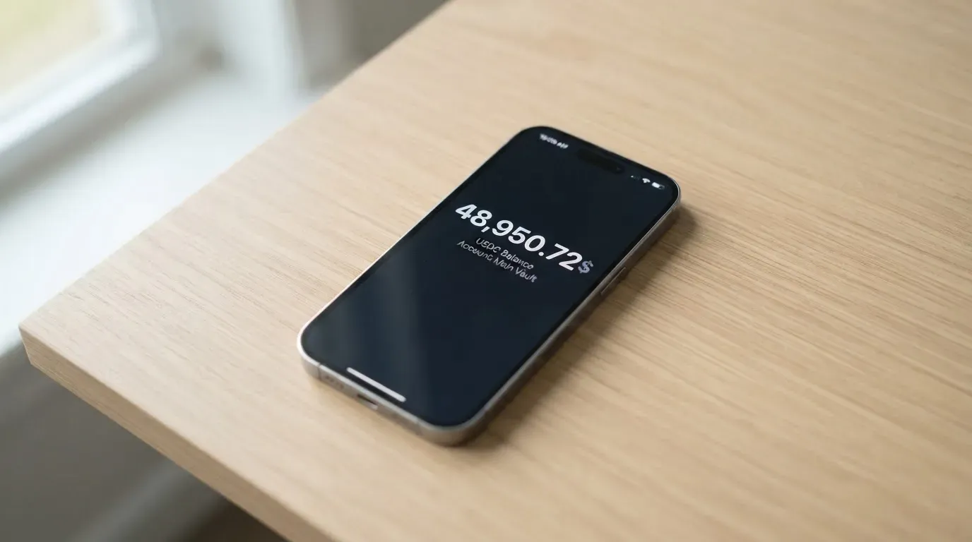A phone showing a stablecoin transfer screen