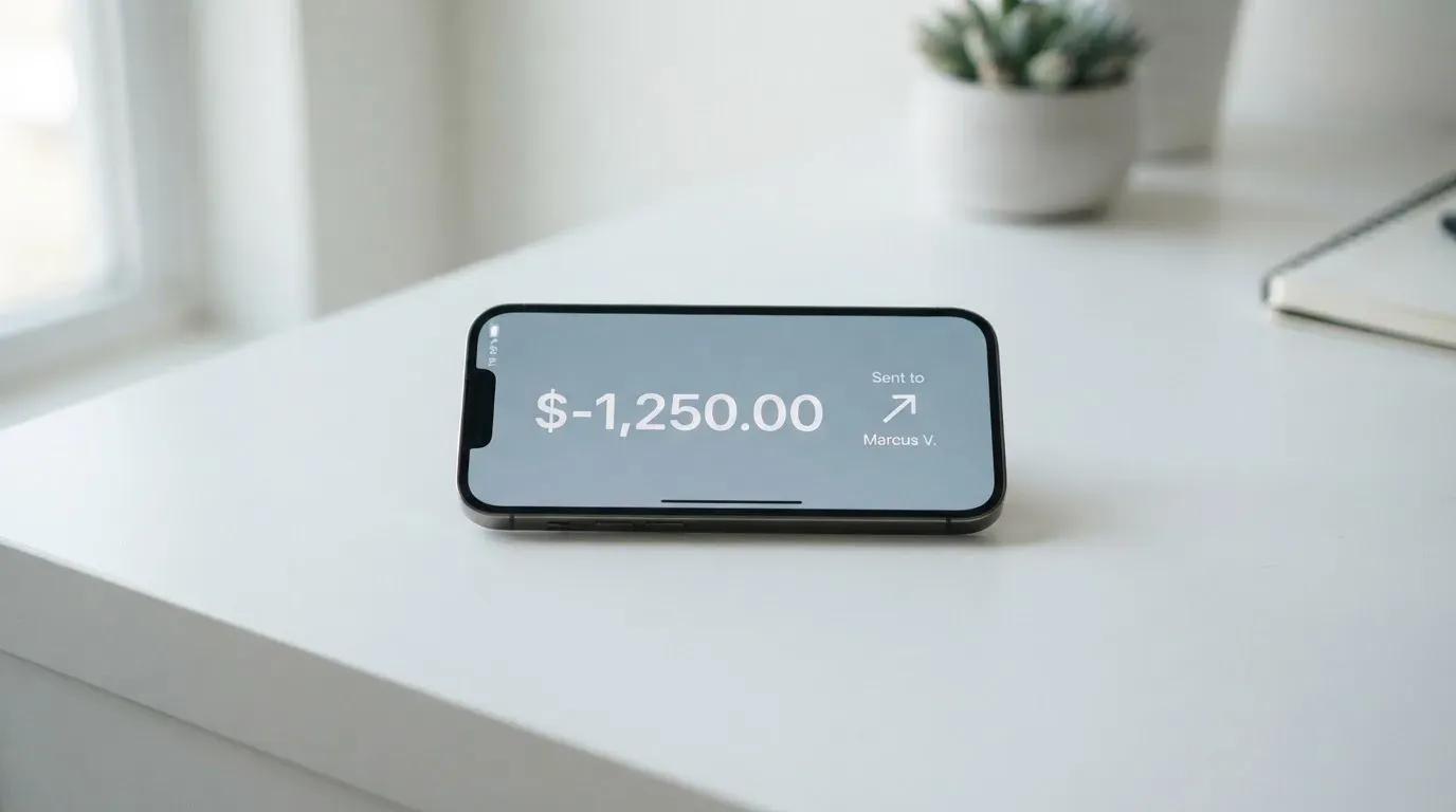 A phone showing a stablecoin transfer screen