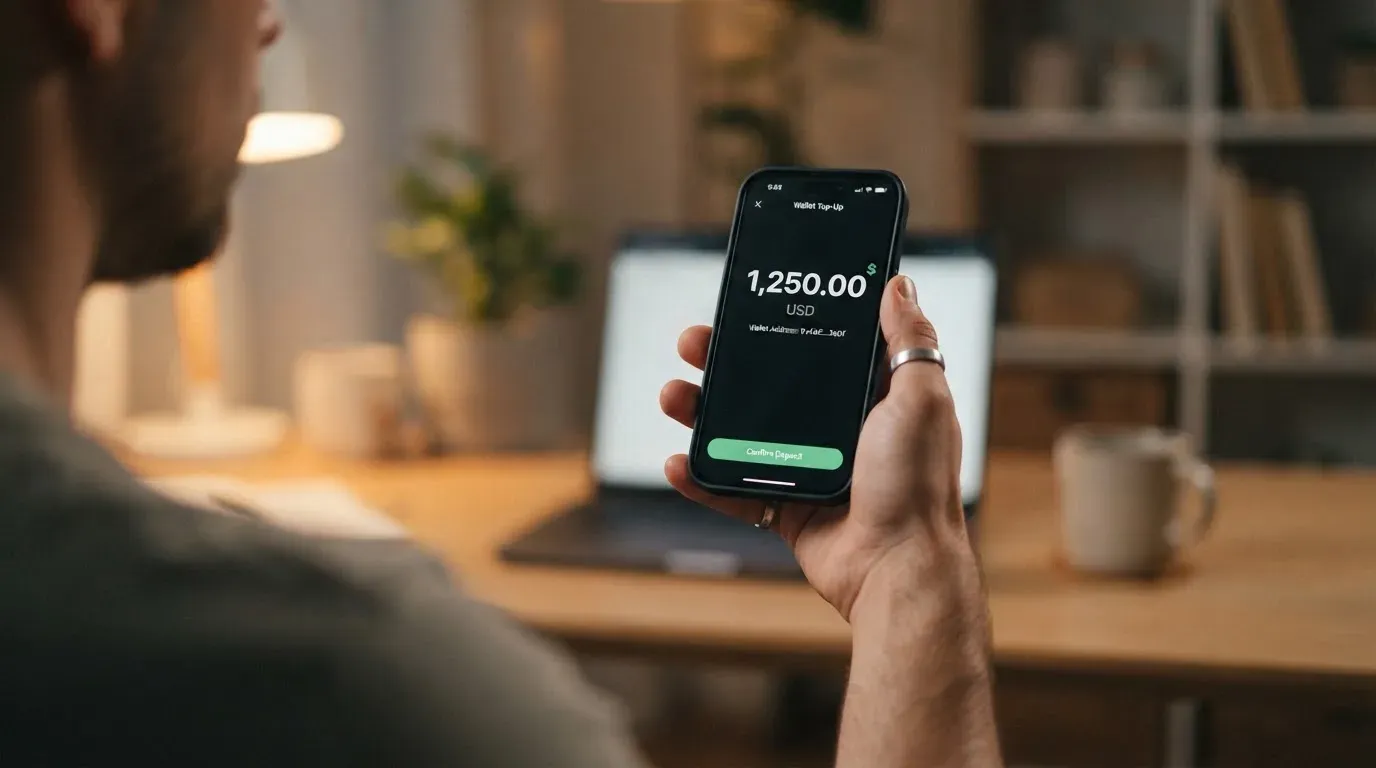 A phone showing a stablecoin transfer screen
