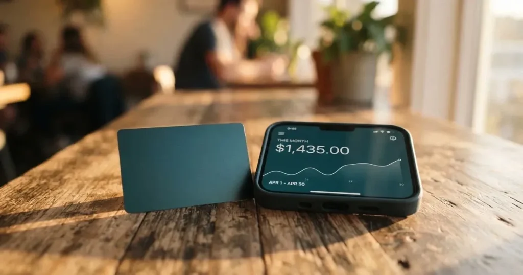 A payment card next to a phone with a crypto wallet app open