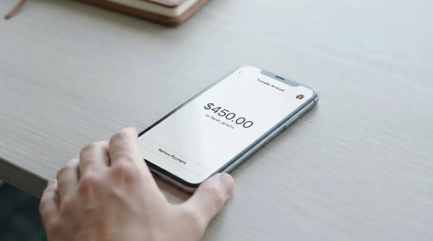 A phone showing a stablecoin transfer screen
