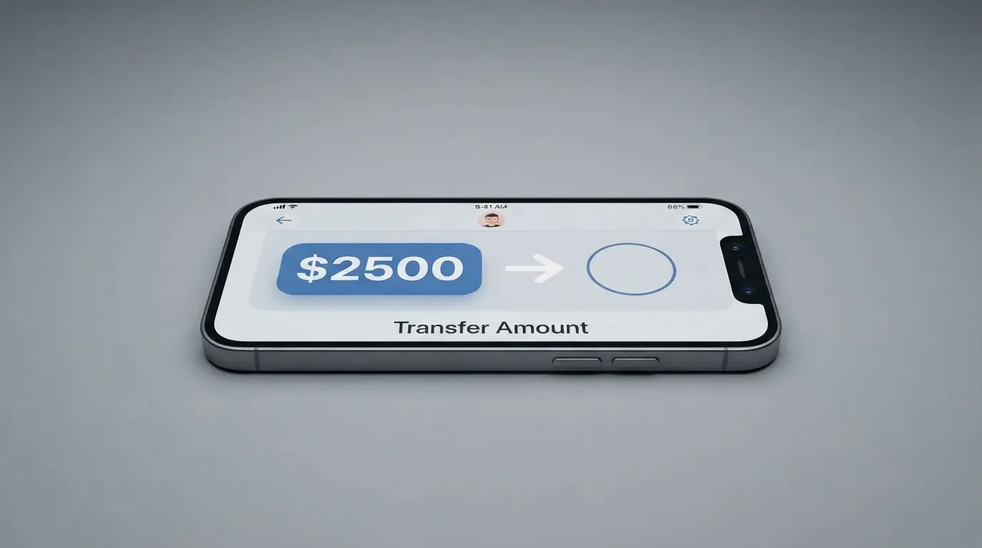 A phone showing a stablecoin transfer screen