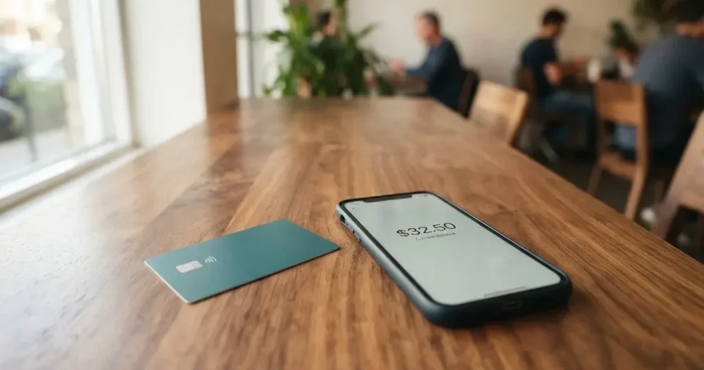A payment card next to a phone with a crypto wallet app open