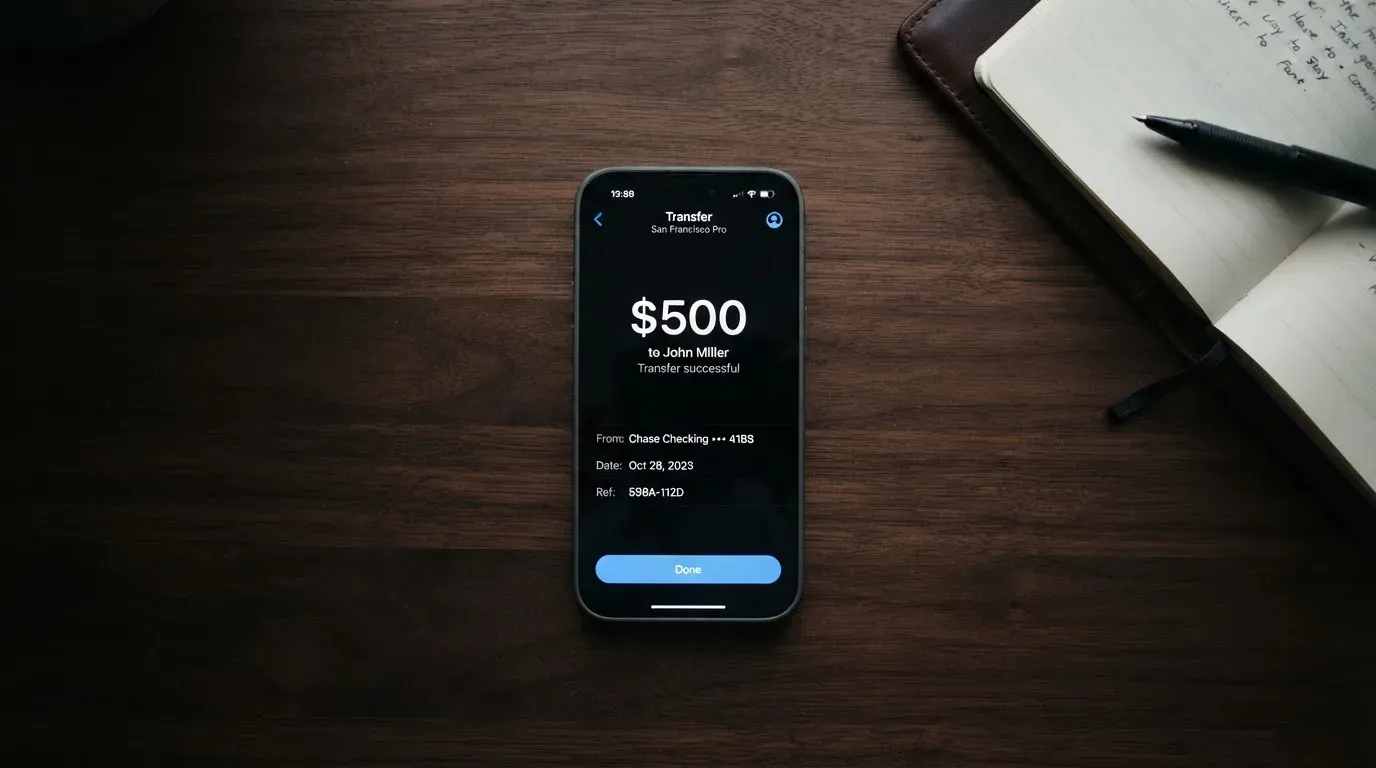 A phone showing a stablecoin transfer screen