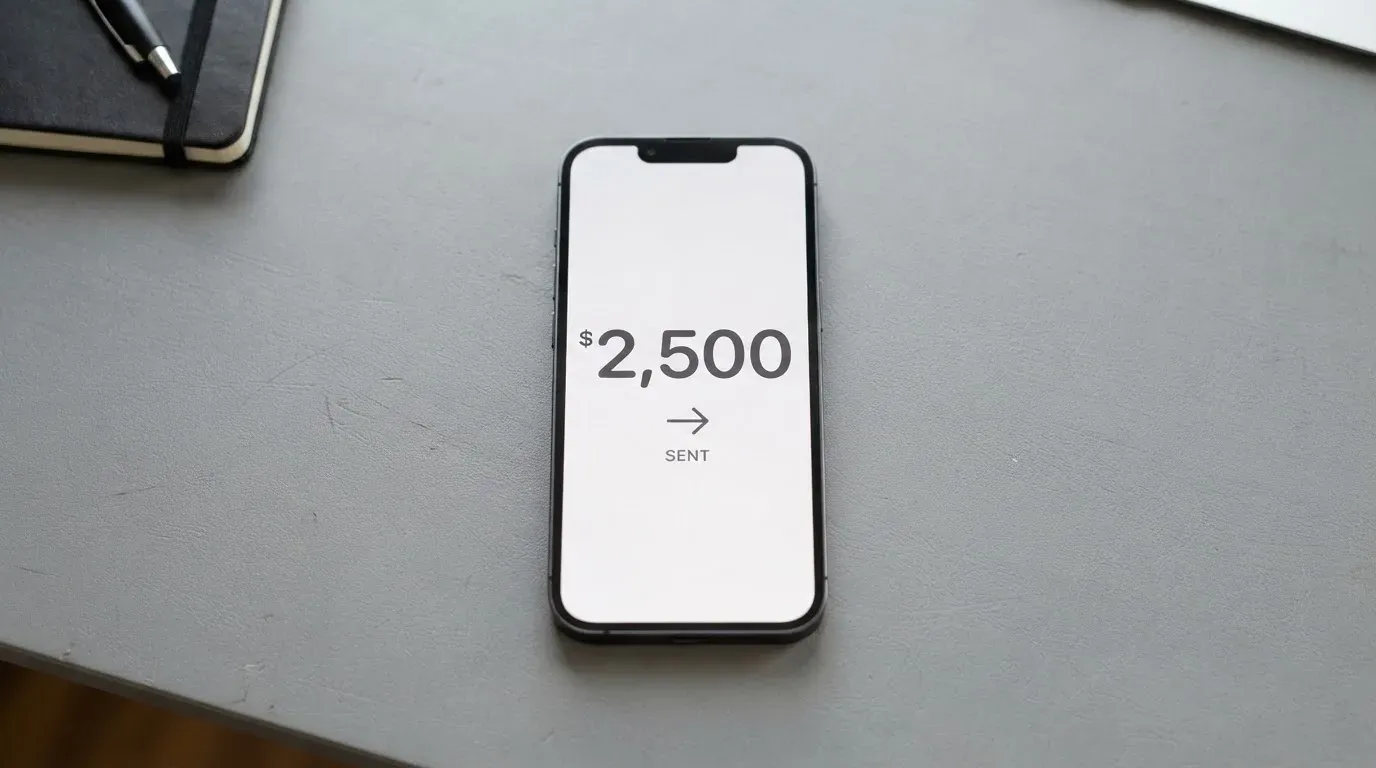 A phone showing a stablecoin transfer screen