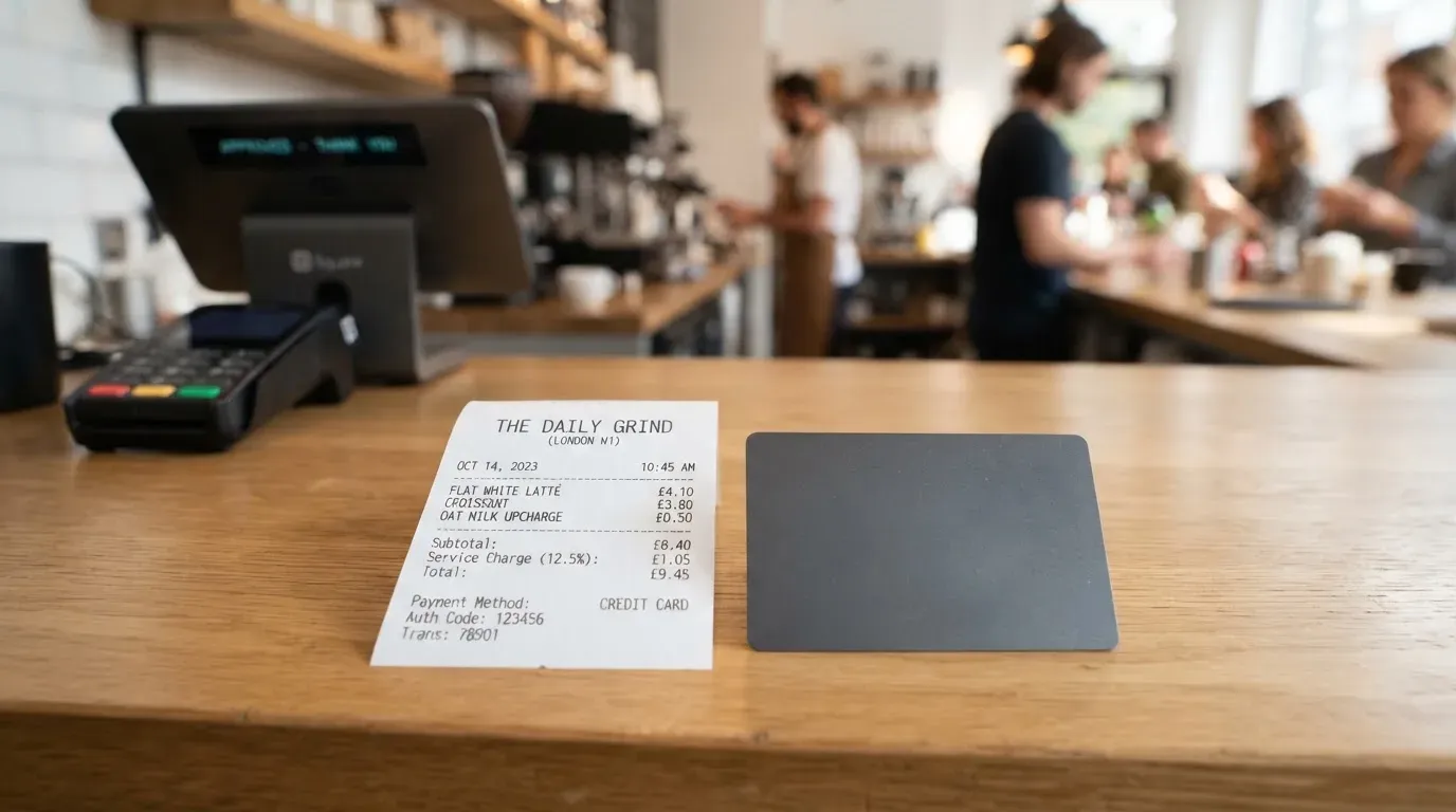 A receipt and a card on a café table