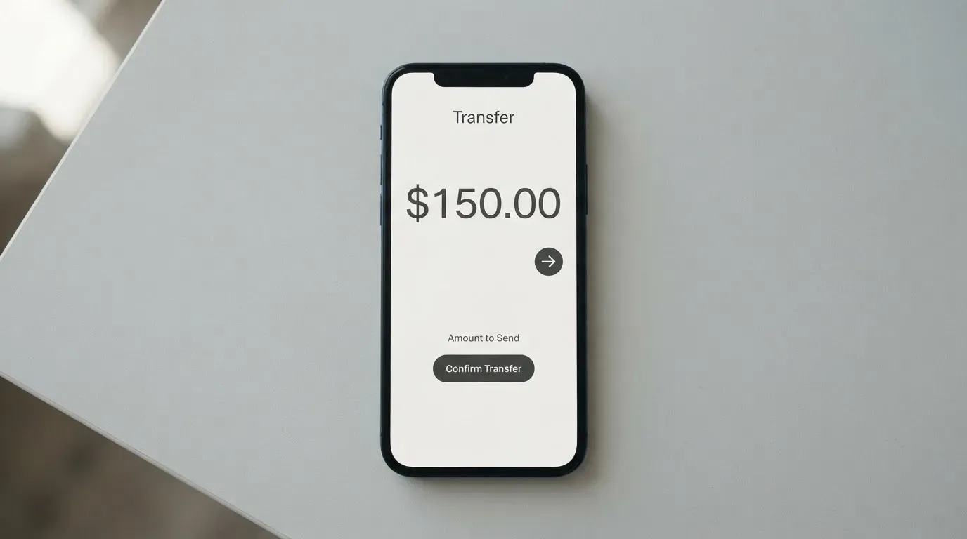 A phone showing a stablecoin transfer screen