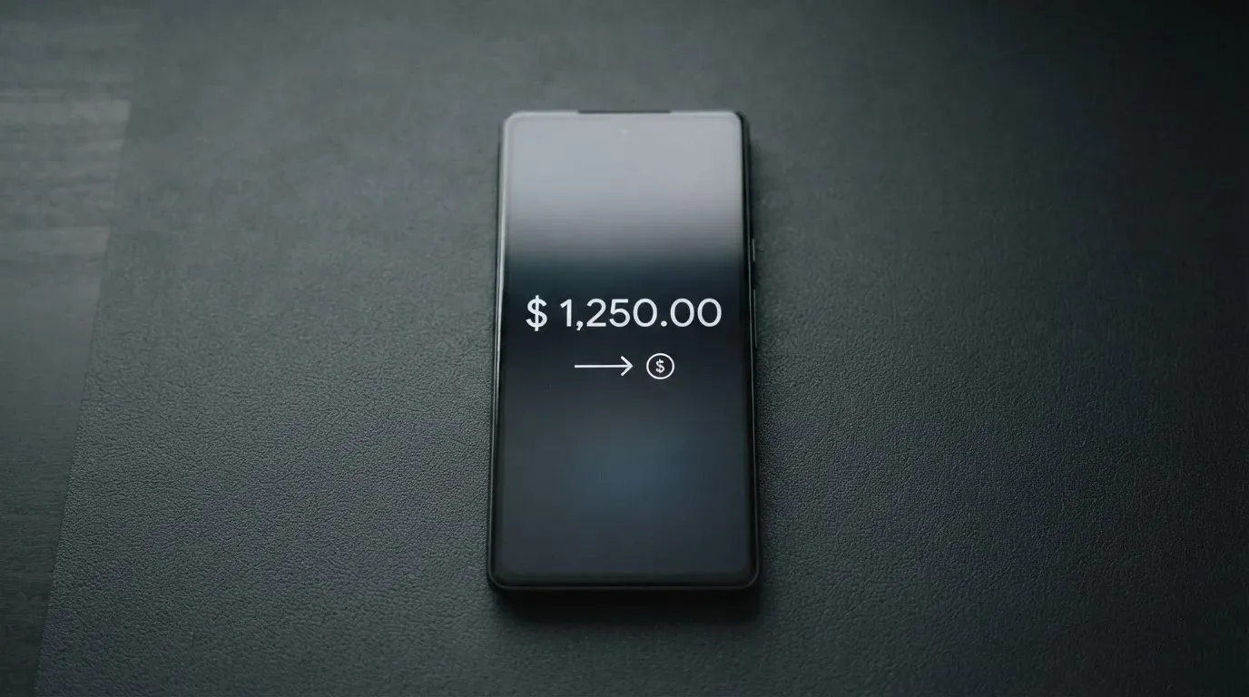A phone showing a stablecoin transfer screen