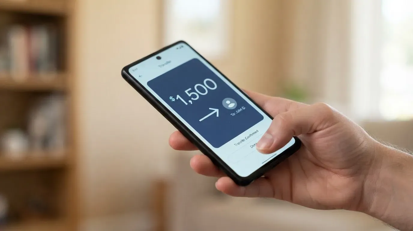 A phone showing a stablecoin transfer screen