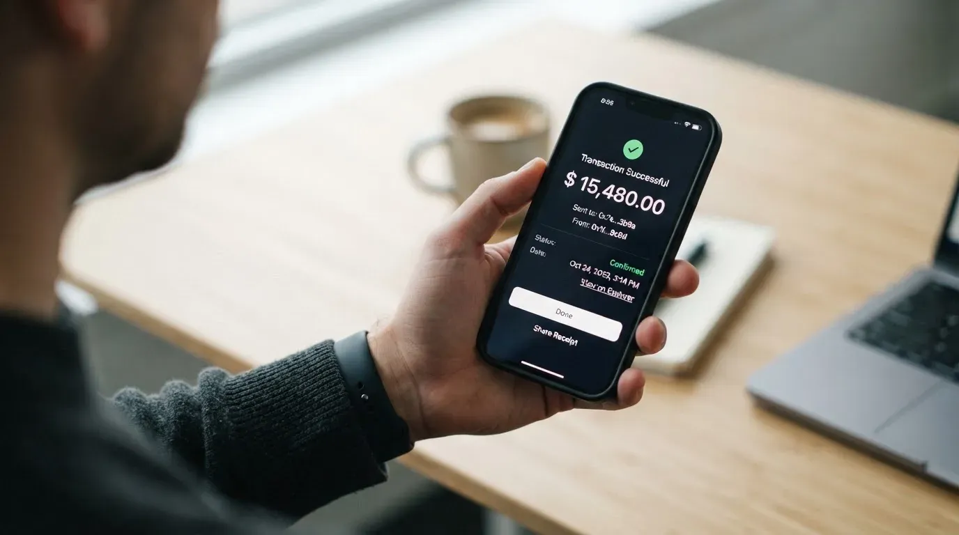 A phone showing a stablecoin transfer screen