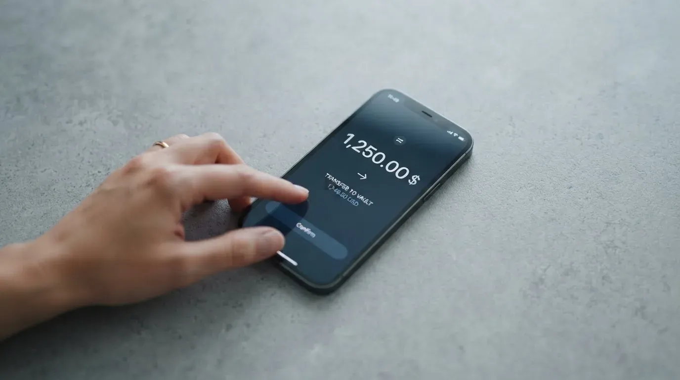 A phone showing a stablecoin transfer screen