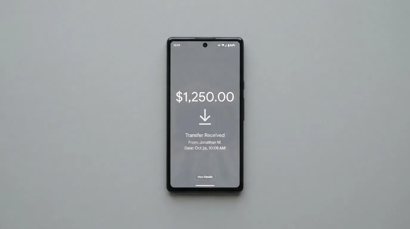 A phone showing a stablecoin transfer screen
