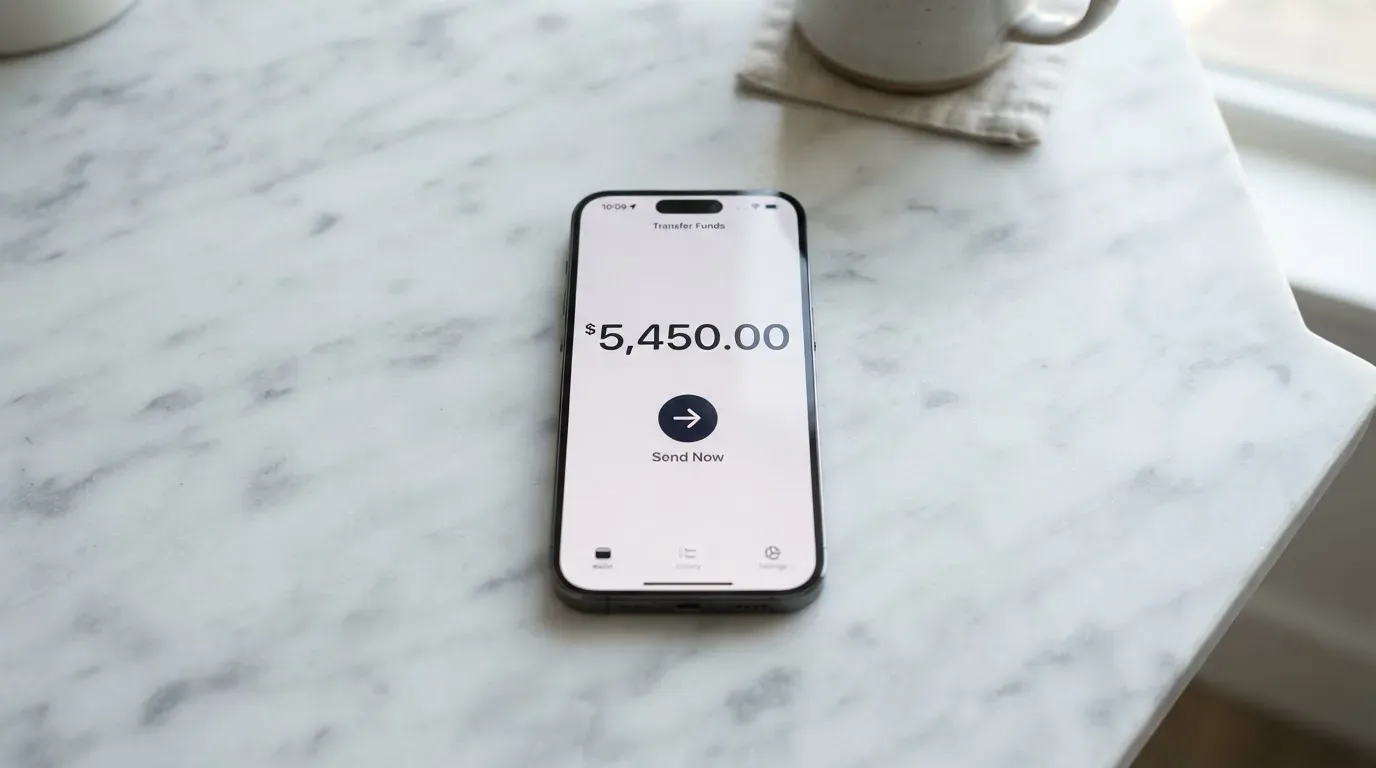 A phone showing a stablecoin transfer screen