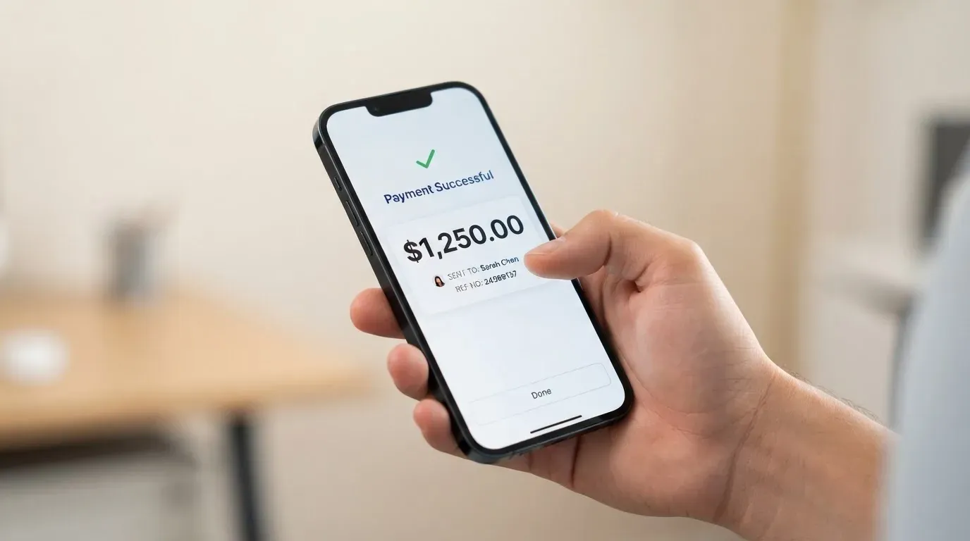 A phone showing a stablecoin transfer screen