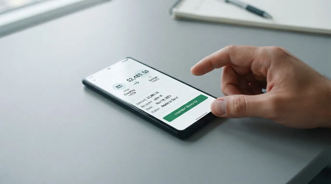 A phone showing a stablecoin transfer screen