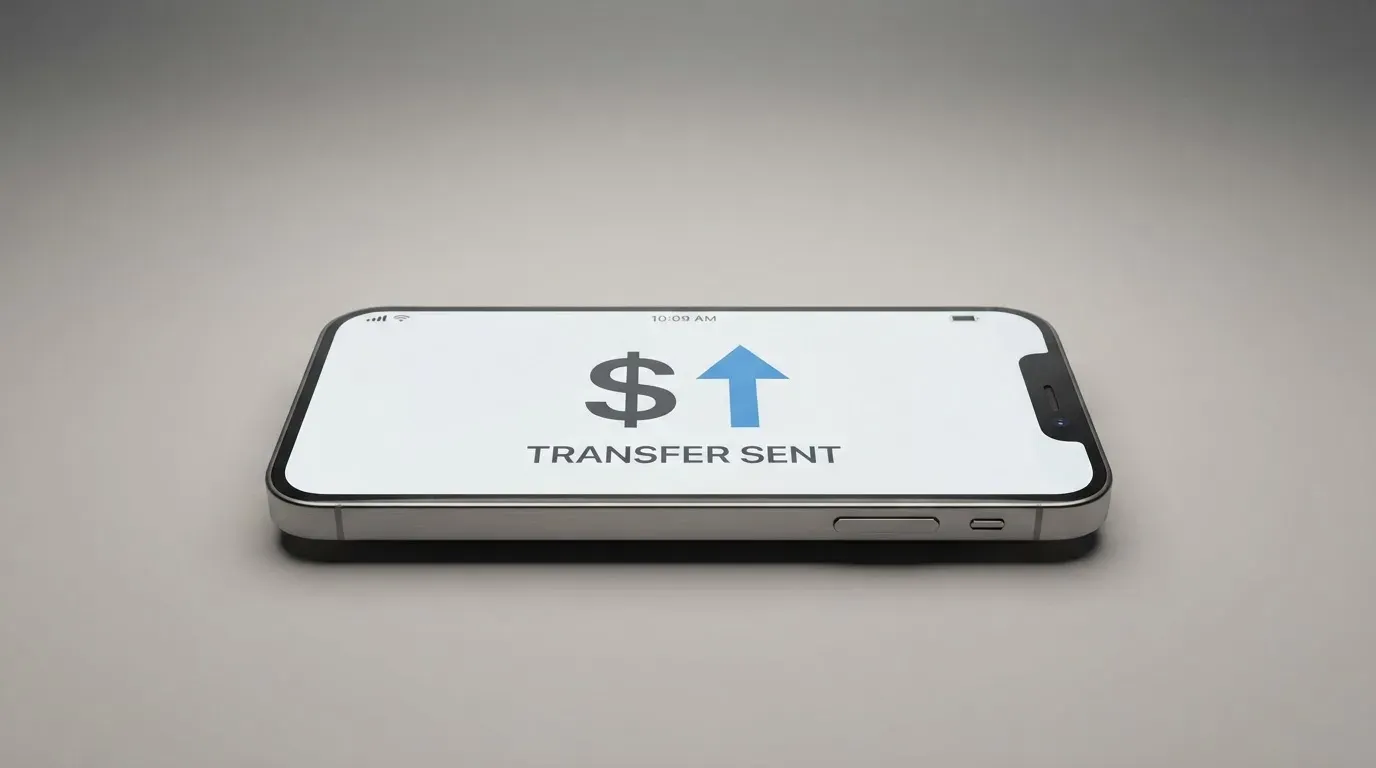 A phone showing a stablecoin transfer screen