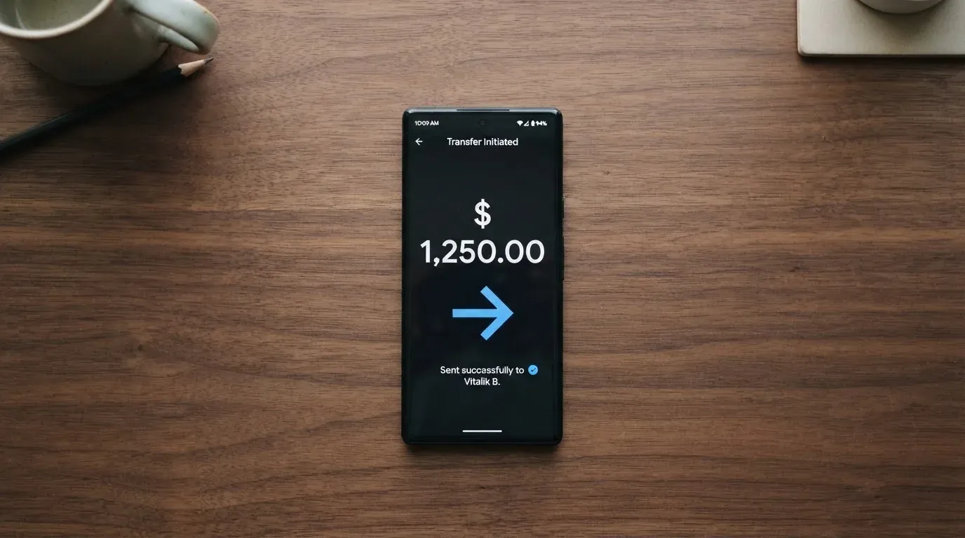 A phone showing a stablecoin transfer screen