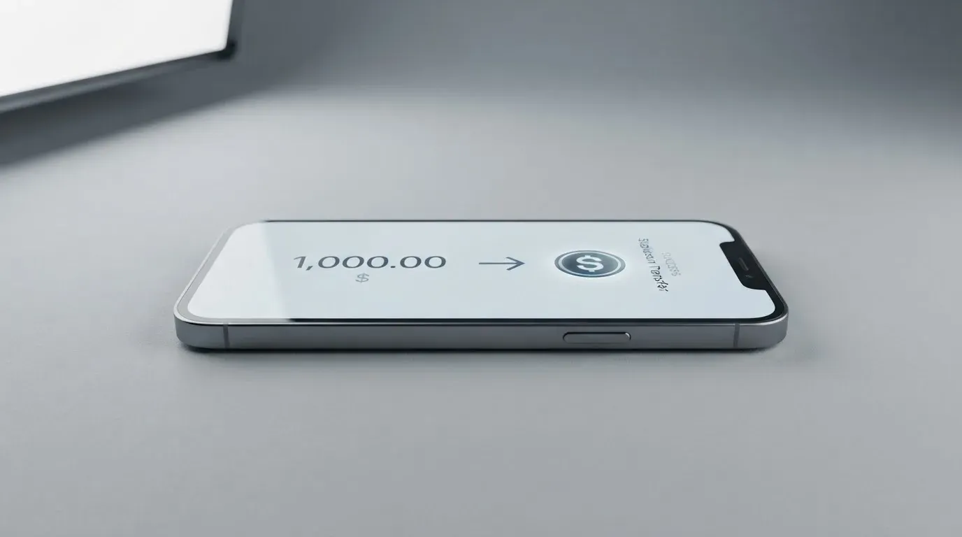 A phone showing a stablecoin transfer screen