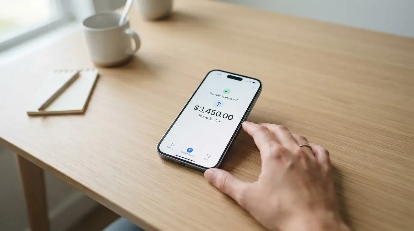 A phone showing a stablecoin transfer screen