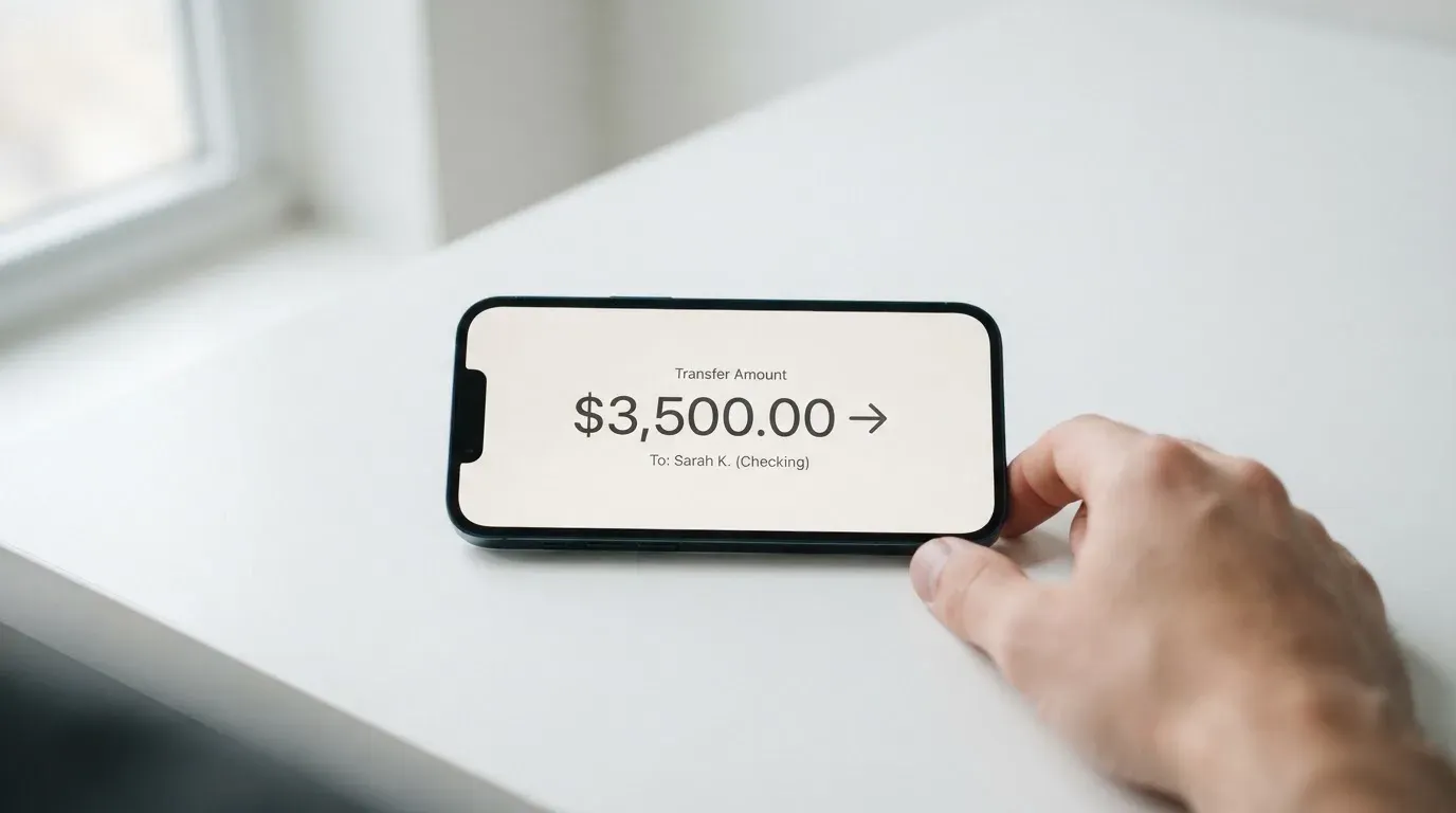 A phone showing a stablecoin transfer screen