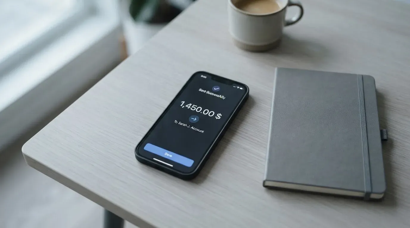 A phone showing a stablecoin transfer screen