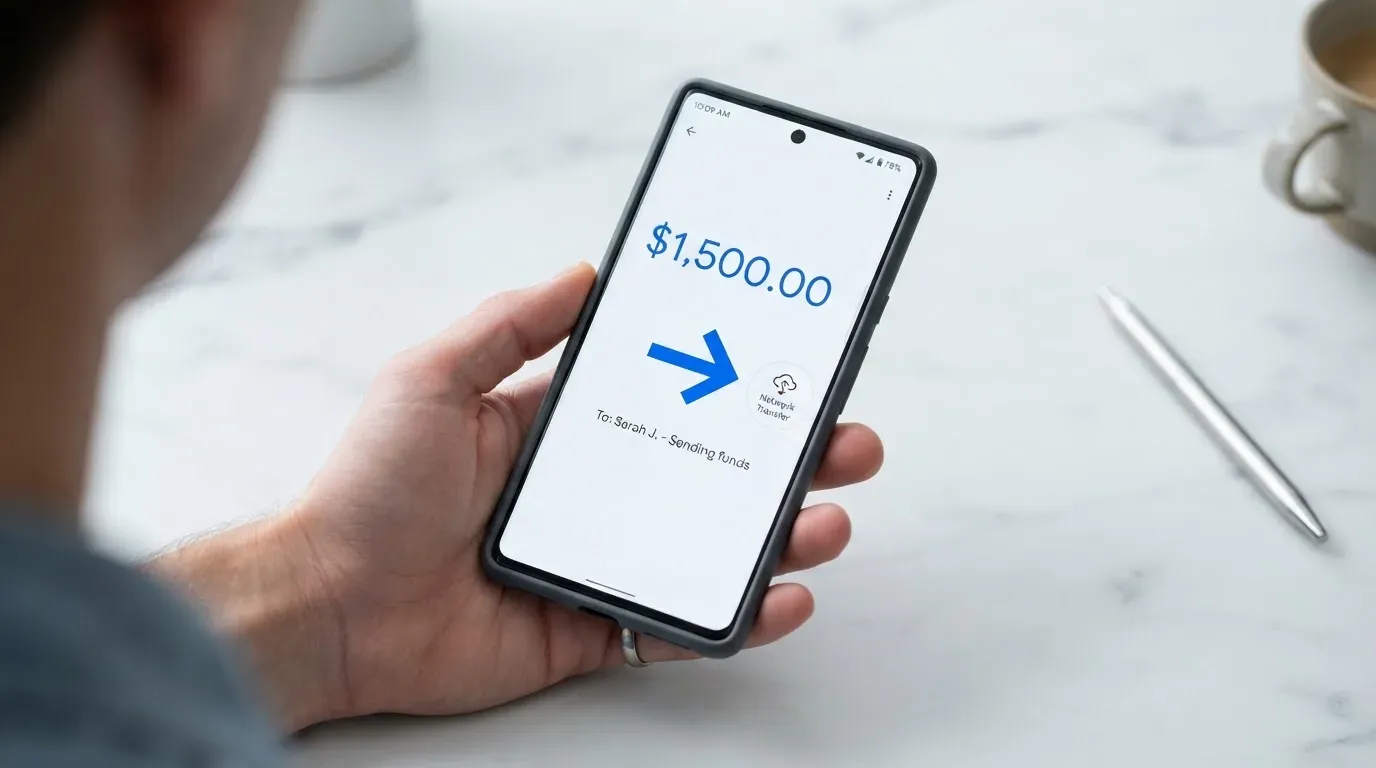 A phone showing a stablecoin transfer screen