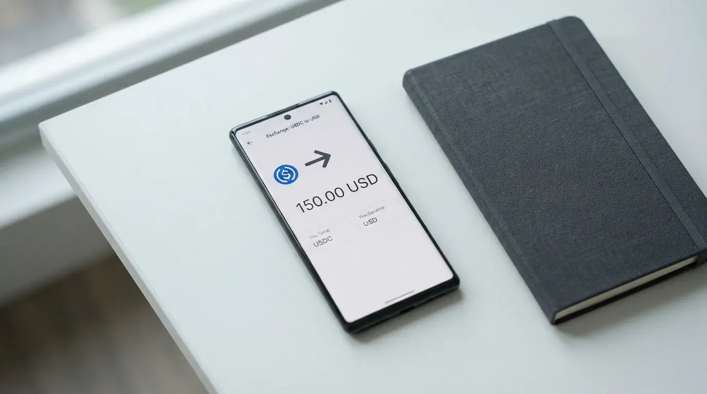 A phone showing a stablecoin transfer screen