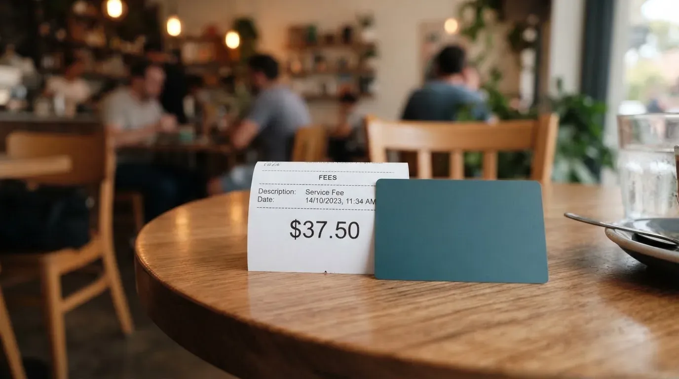A receipt and a card on a café table