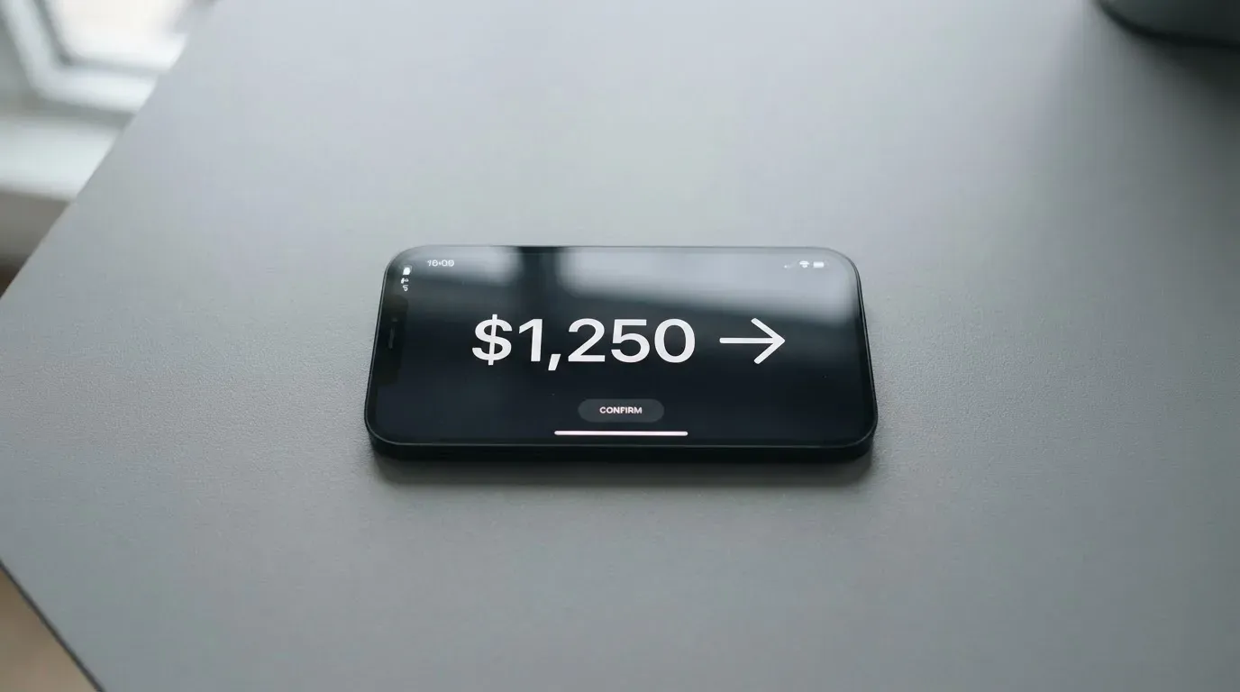 A phone showing a stablecoin transfer screen